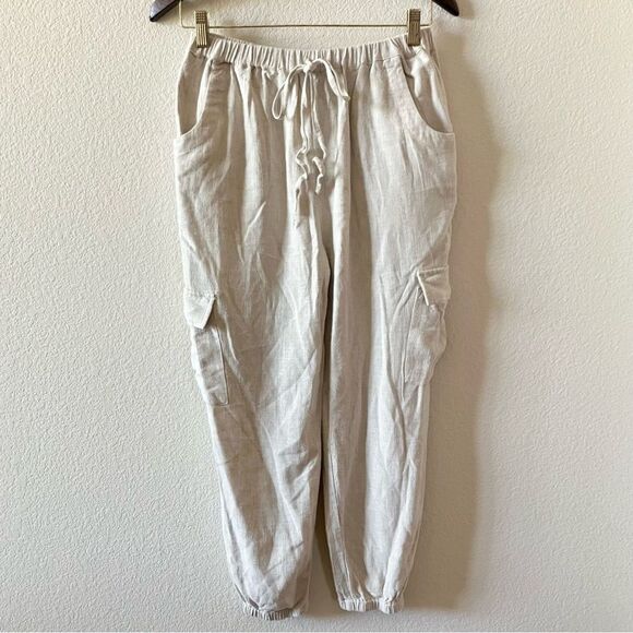 Umgee Boho Linen Blend Casual Loungewear Summer Vacation Minimalist Cargo Pants - Picture 1 of 6